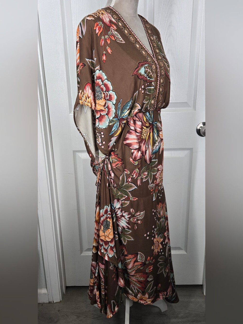 Farm Rio x Anthropologie Valentina Floral Maxi Dress XS Brown Boho Resort - Picture 7 of 17